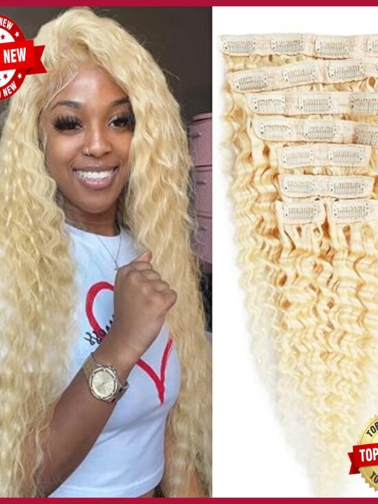 28 Inch Human Hair Clip-In Extensions, Deep Wave, 100-140g Set main image 4